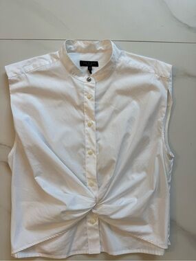 Rag & Bone White Sleeveless Twist-Front Button-Down Top